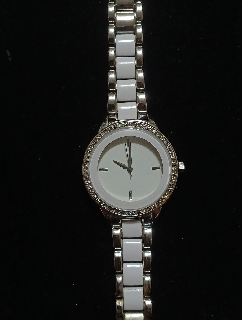 Women's White and Silver Bracelet Watch - Elegant Crystal Accent